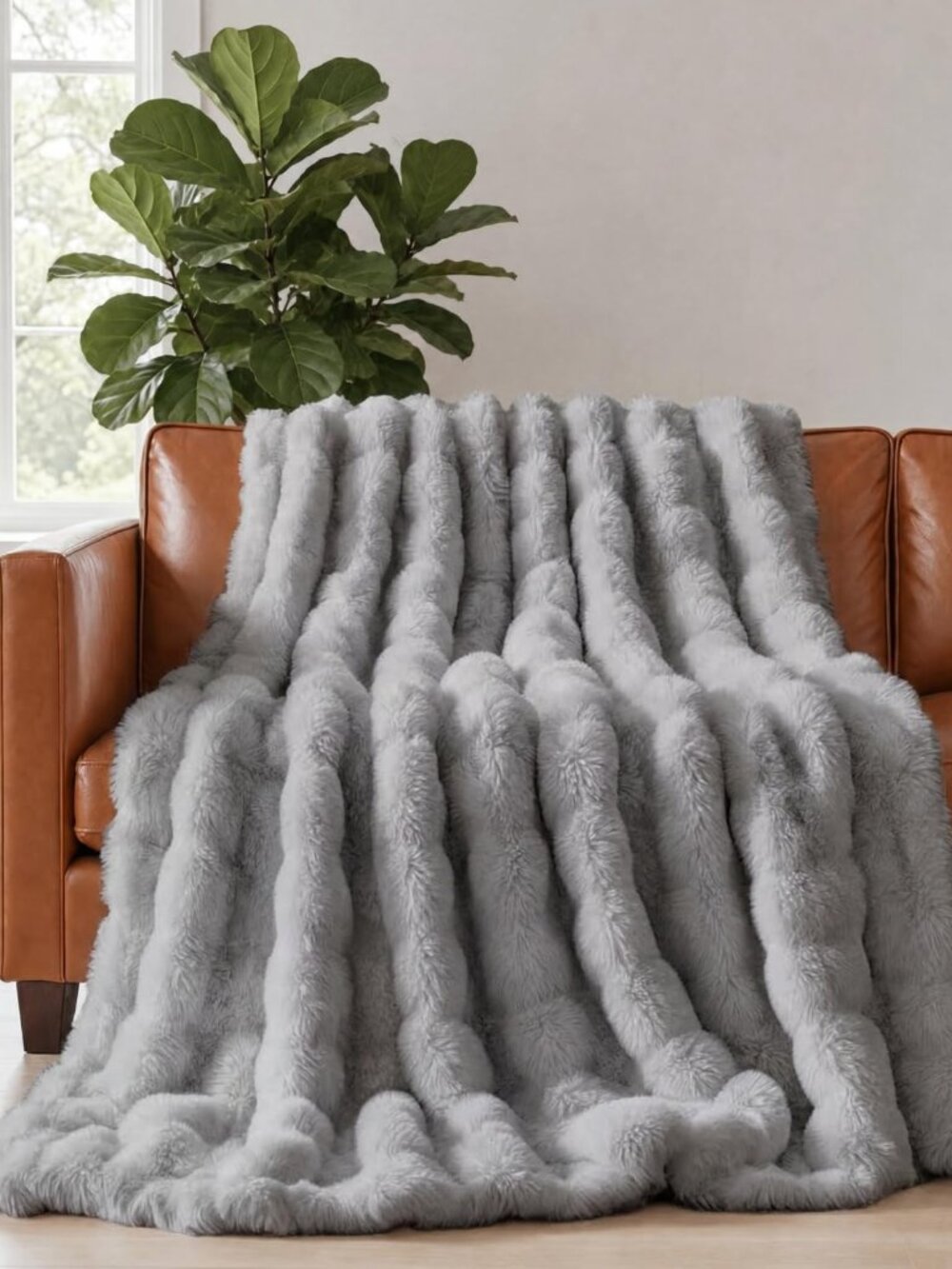 Grey Throw Blanket - Fluffy Throw Bubble Blanket Throw Size - Extra Thick Rabbit